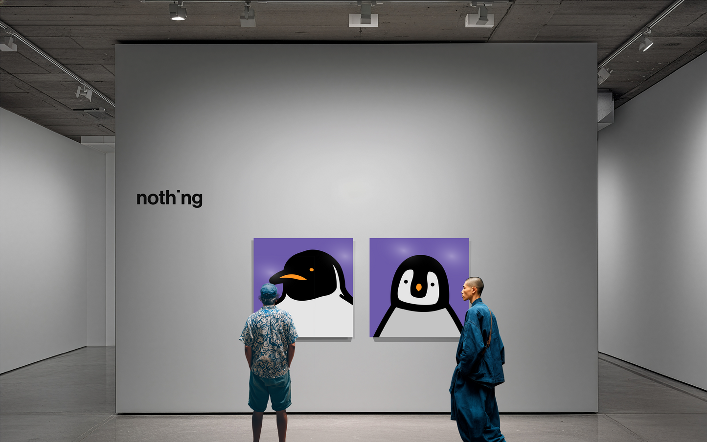 Penguin portrait, chick, purple