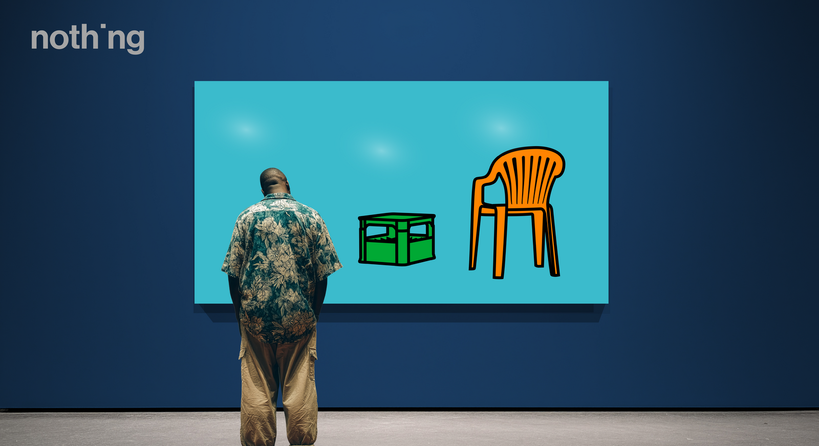 Garten – Stuhl und Bierkasten auf blau