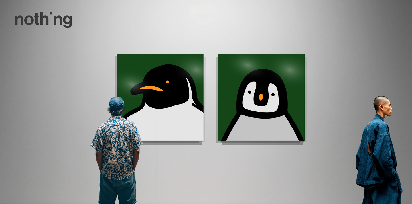 Penguin portrait chick dark green