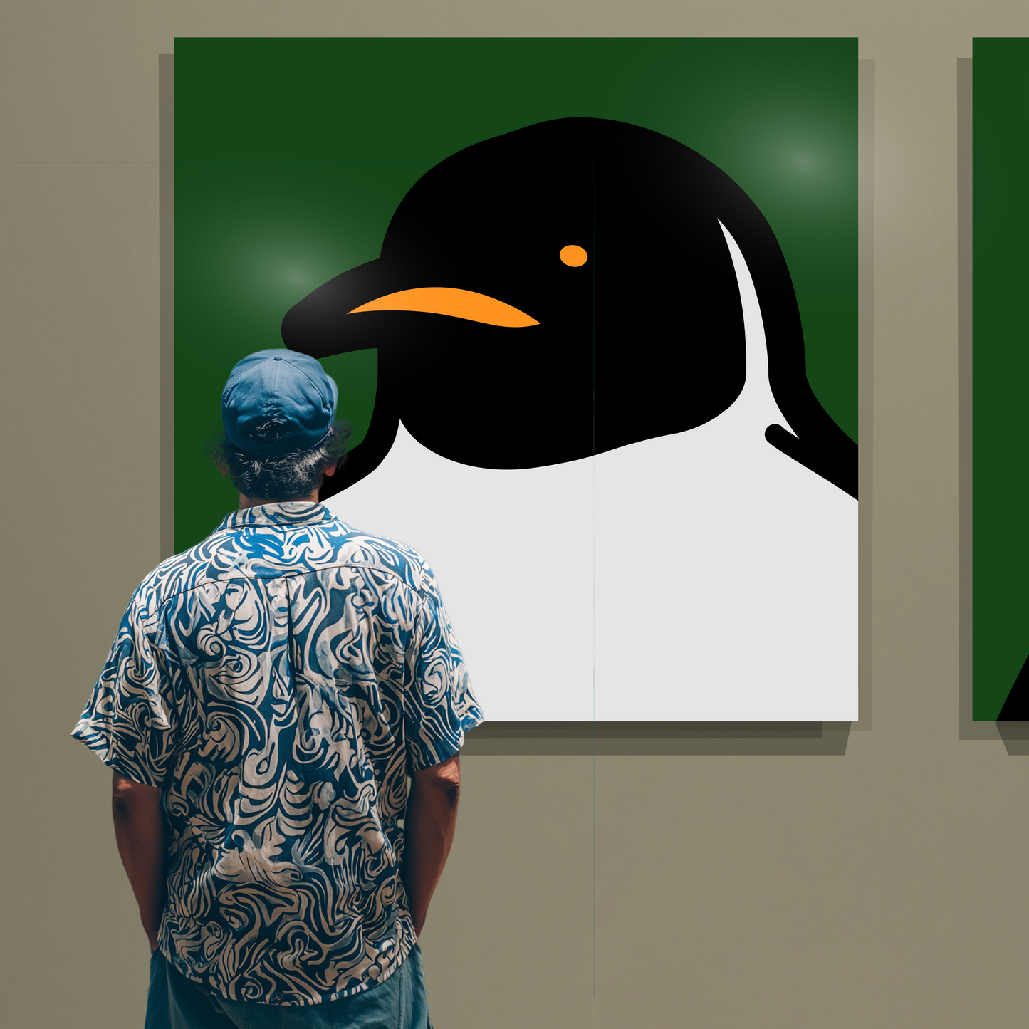 Penguin portrait, dark green