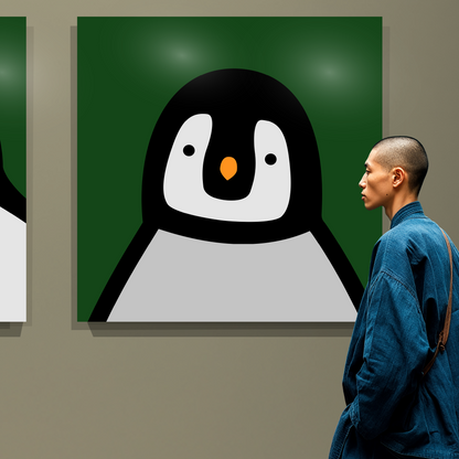Penguin portrait chick dark green