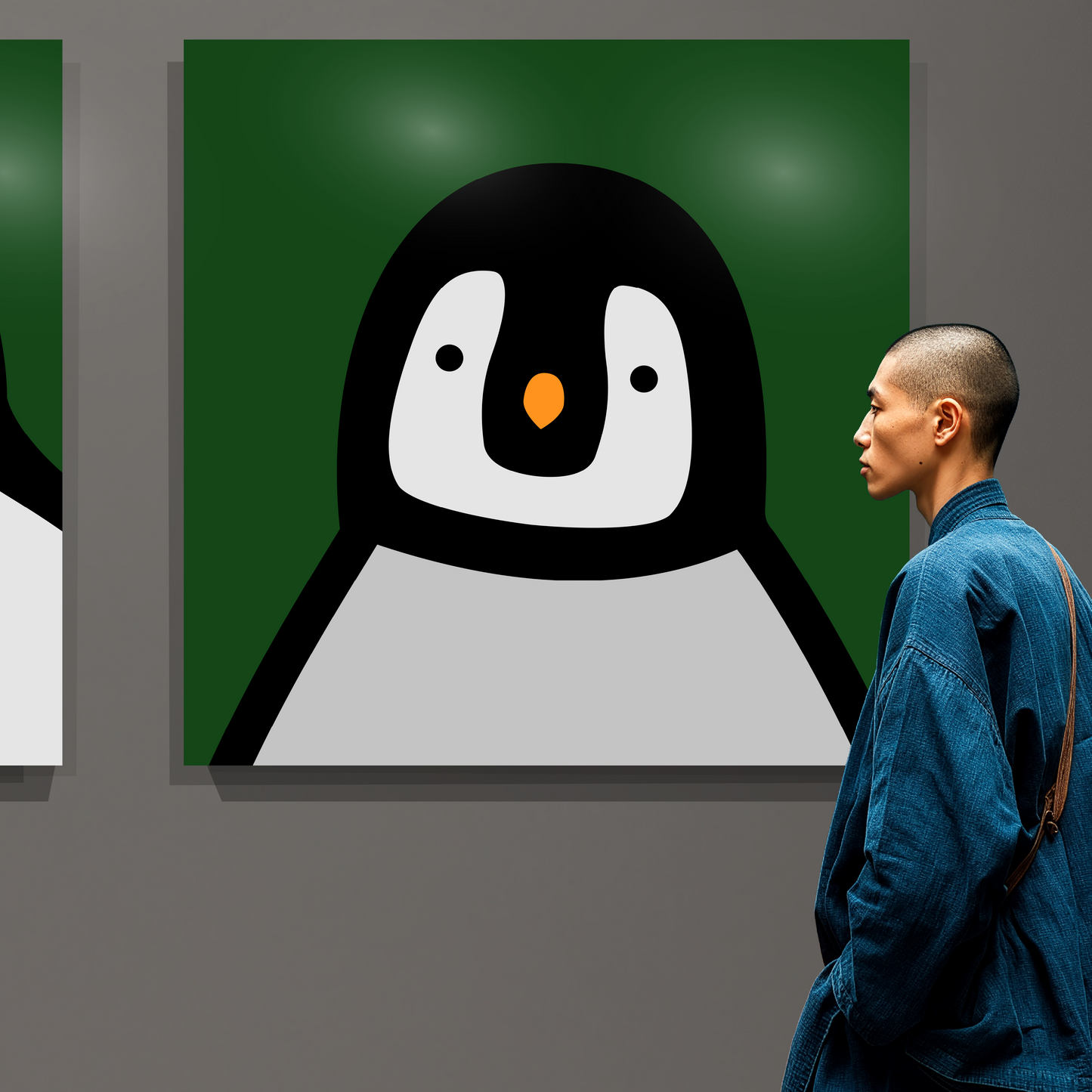 Penguin portrait chick dark green