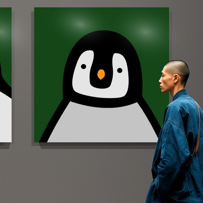 Penguin portrait chick dark green
