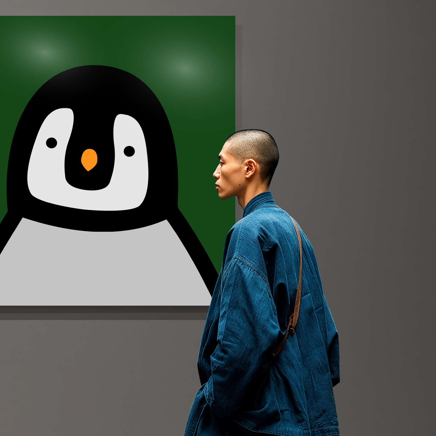 Penguin portrait chick dark green