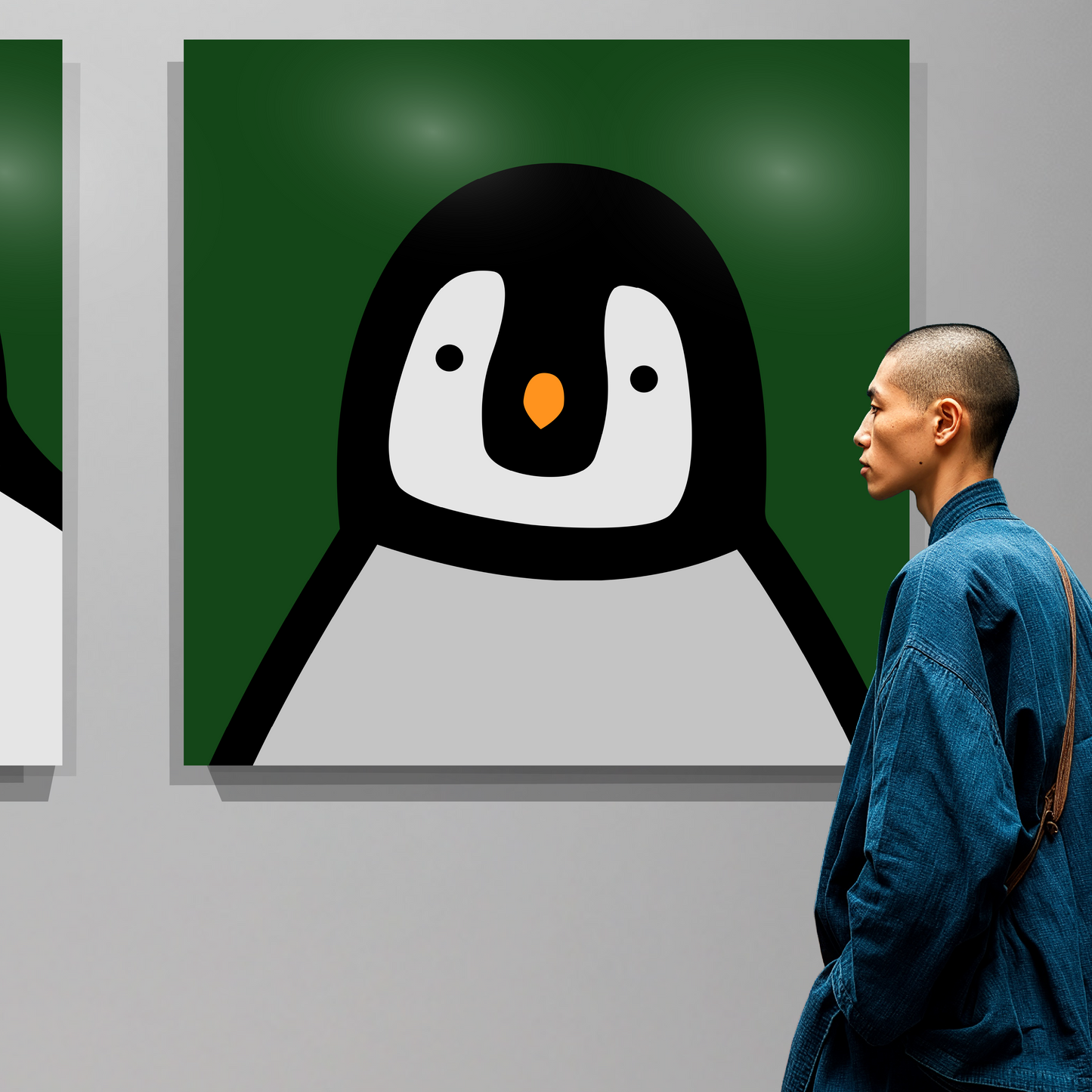 Penguin portrait chick dark green