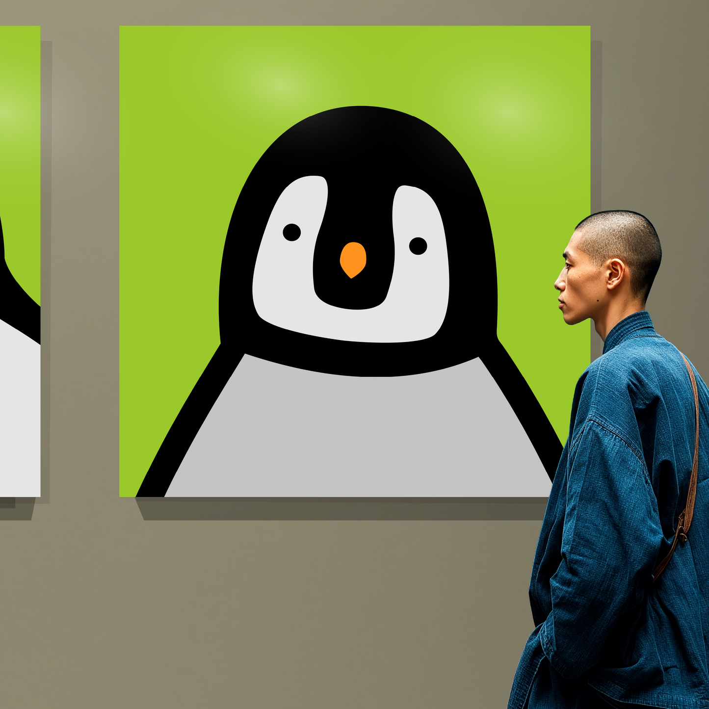 Penguin portrait chick green