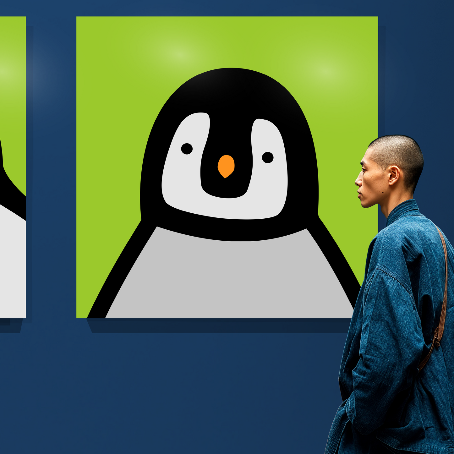 Penguin portrait chick green