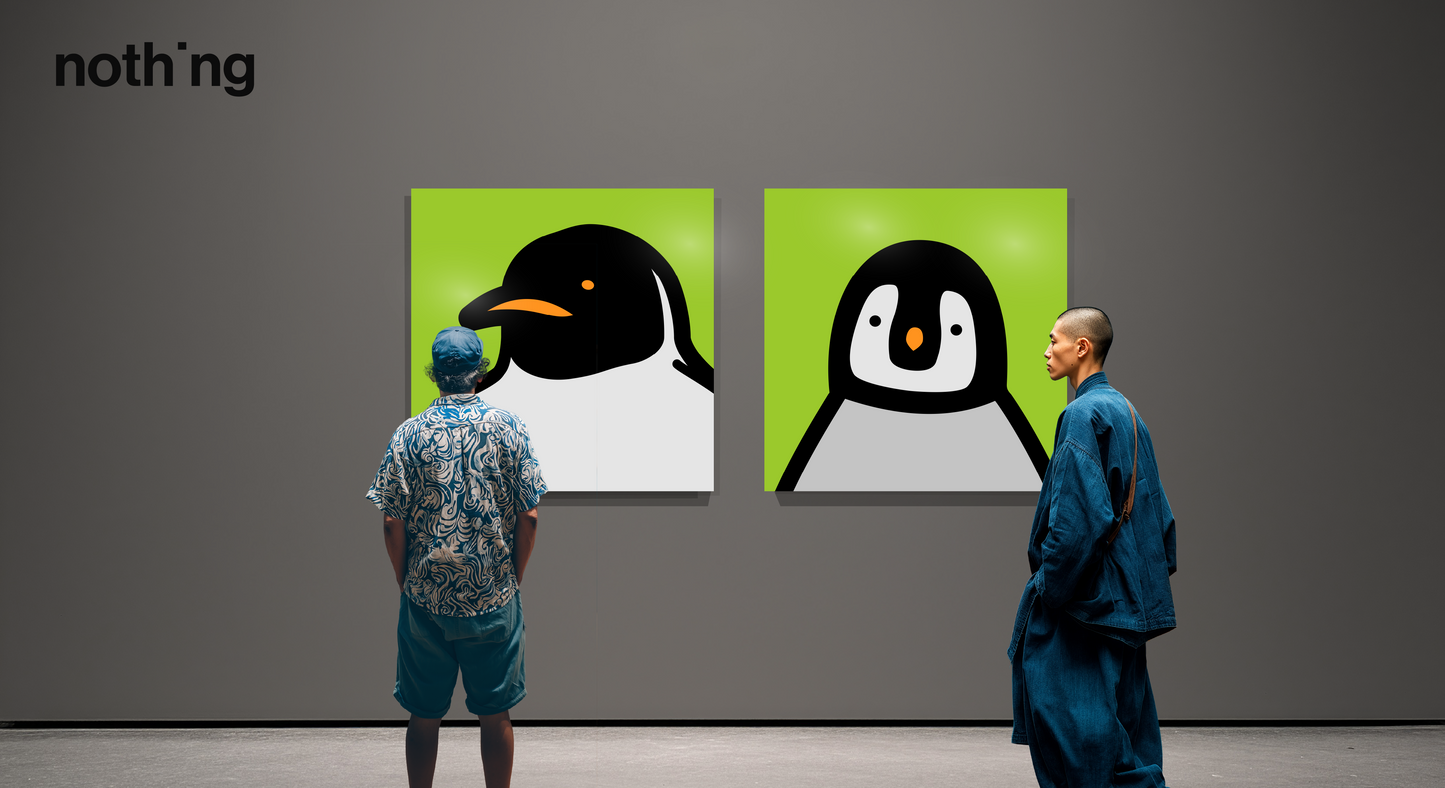 Penguin portrait chick green