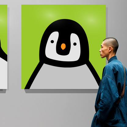 Penguin portrait chick green