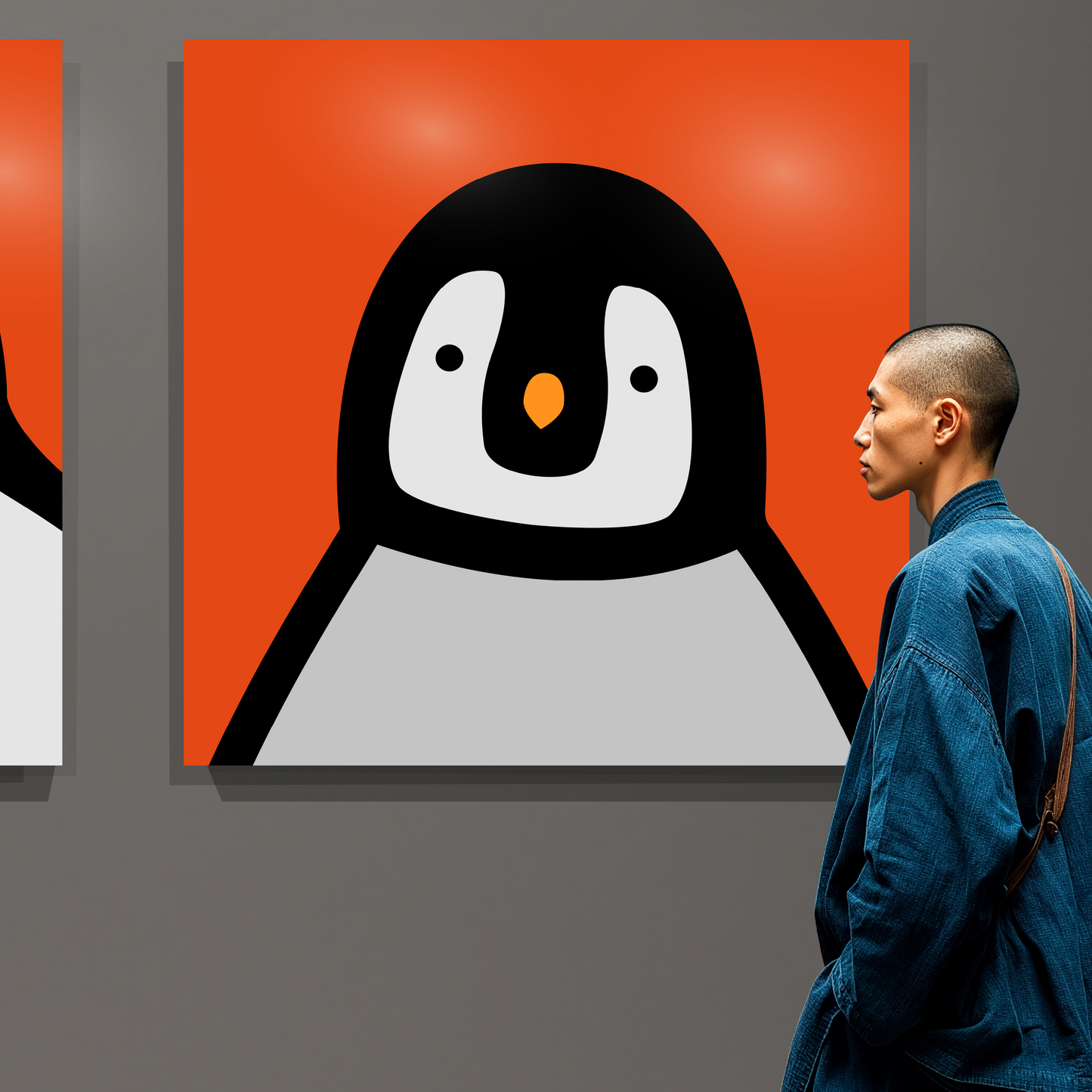 Penguin portrait chick red