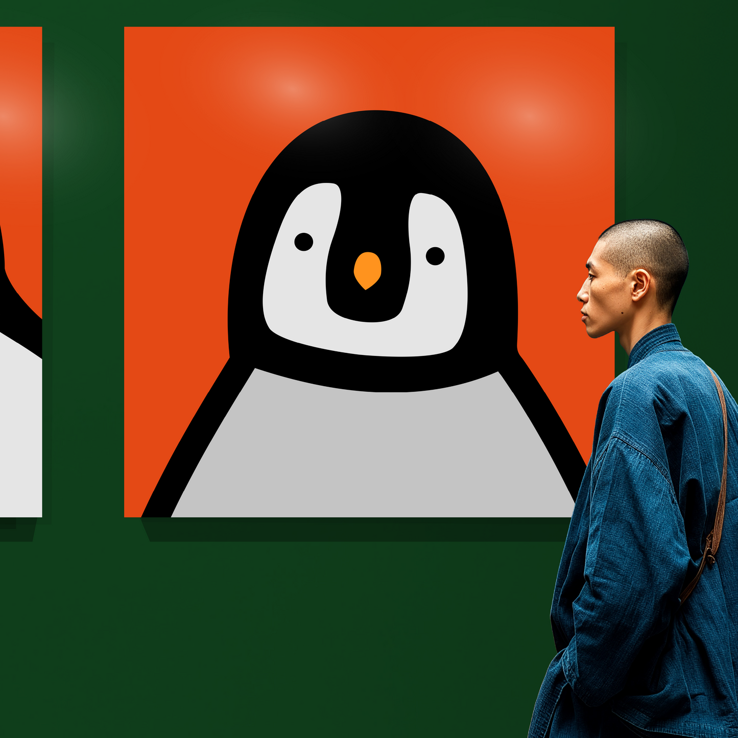 Penguin portrait chick red