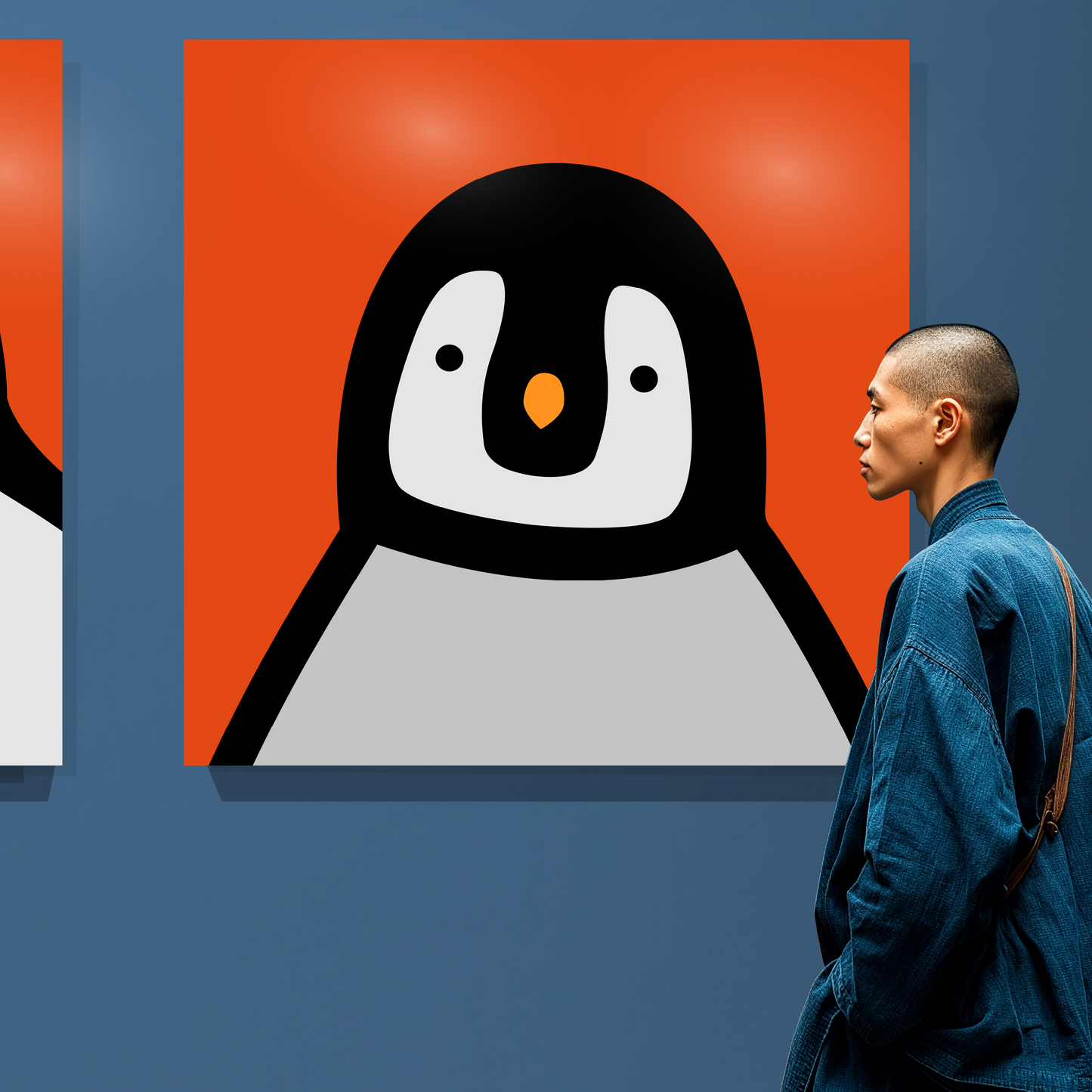 Penguin portrait chick red