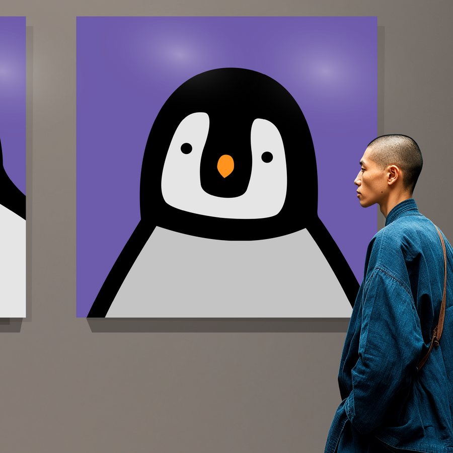 Penguin portrait, chick, purple