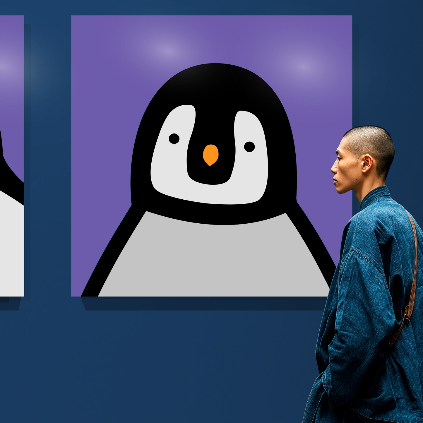 Penguin portrait, chick, purple