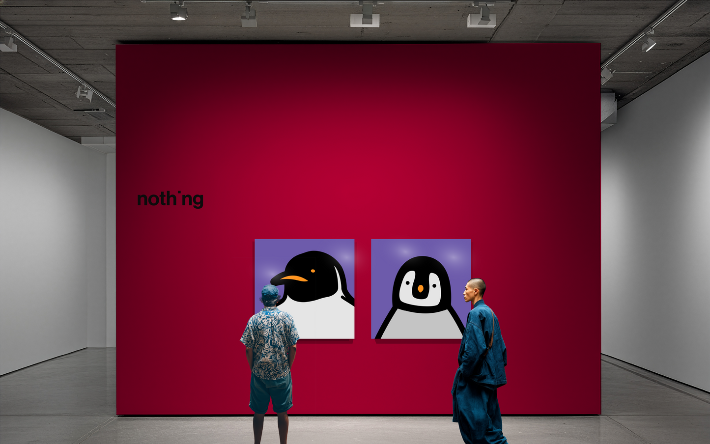 Penguin portrait, chick, purple