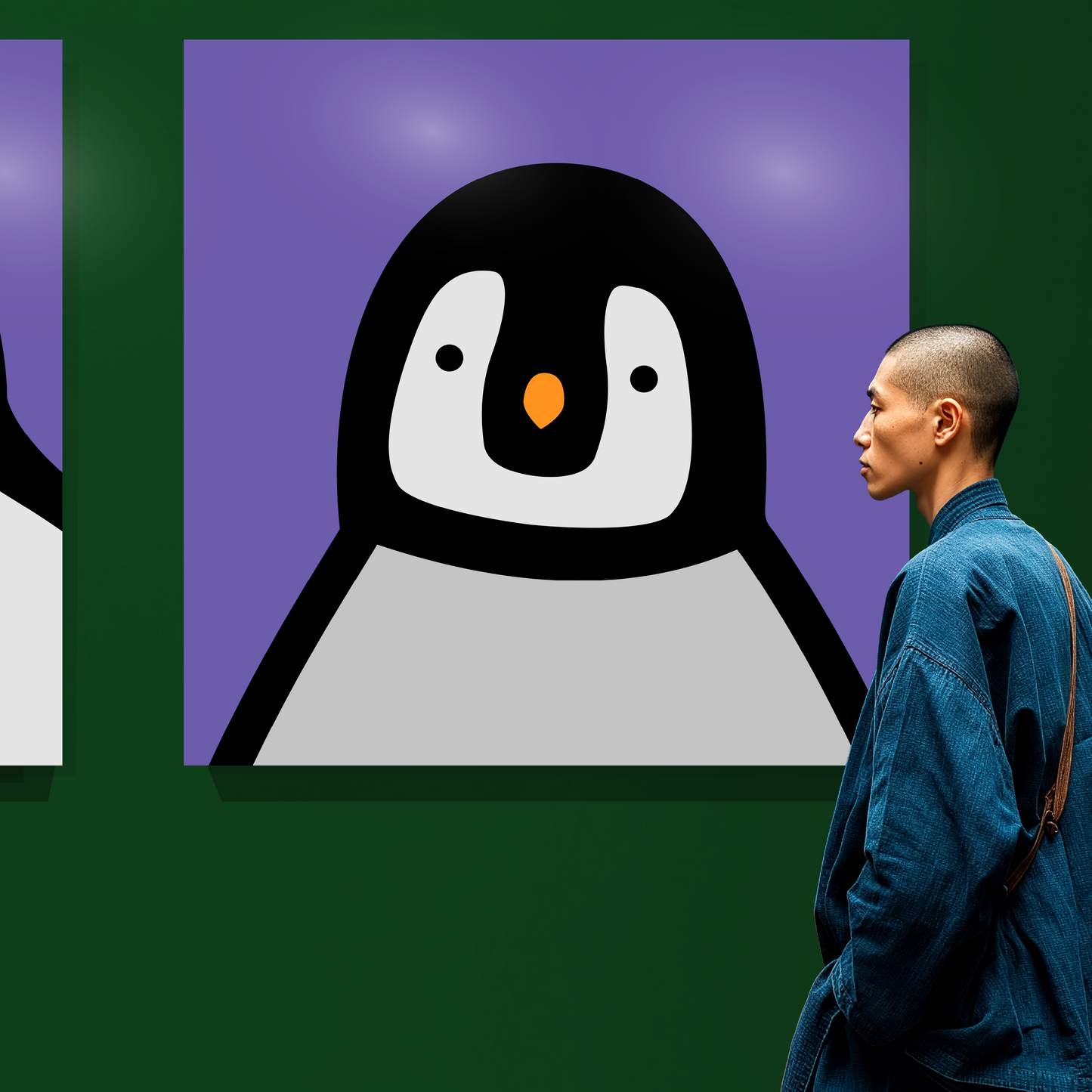 Penguin portrait, chick, purple