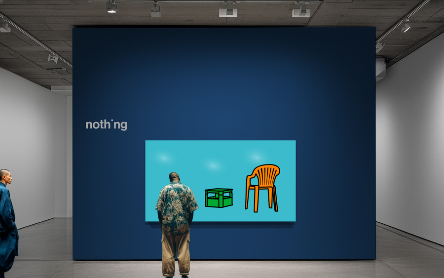 Garten – Stuhl und Bierkasten auf blau